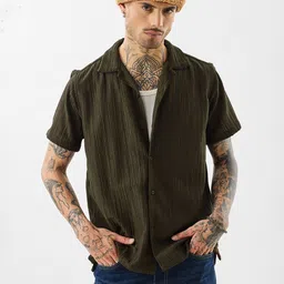 Snitch Men Relaxed Fit Textured Cuban Collar Casual Shirt-image-46