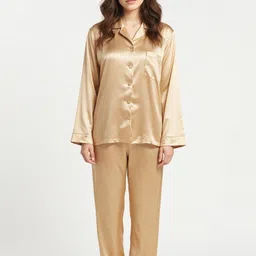 DEHMAN Notched Lapel Collar Pure Silk Shirt With Pyjama-image-95
