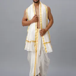 Ramraj Men Art Silk Panchakacham Dhoti with Angavastram-19