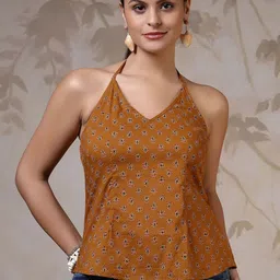 KEIYONA Women Ethnic Motifs Printrd Halter Neck Sleeveless Top-picture-16