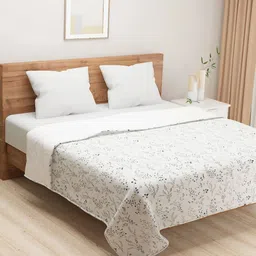 SWAYAM Cream-Coloured & Green Floral AC Room 110 GSM Double Bed Dohar-11