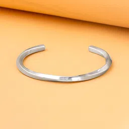 Yellow Chimes Men Rhodium Plated Twisted Stainless Steel Open Kada Bracelet-image-23