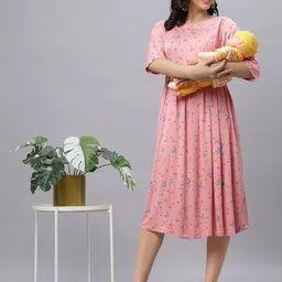Mammas Maternity Women Floral Printed Maternity Fit & Flare Midi Dress-image-72