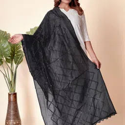 EBADAT Embroidered Black Cotton Dupatta-11