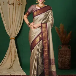 DIVASTRI Ethnic Motifs Zari Silk Blend Banarasi Saree-image-23