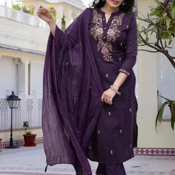 KALINI Women Floral Embroidered Thread Work Kurta with Trousers & Dupatta-picture-30