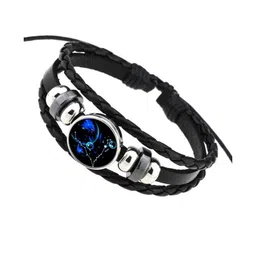 HEALINGGEMS Unisex Blue & Black Leather Multistrand Bracelet-image-21