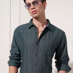 HIGHLANDER Dobby Textured Cutaway Collar Long Sleeves Cotton Shirt-image-65