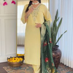 KALINI Women Embroidered Thread Work Chanderi Silk Kurta with Trousers & Dupatta-picture-55