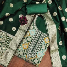 KALINI Ethnic Motifs Woven Design Zari Work Jacquard Unstitched Dress Material-image-99
