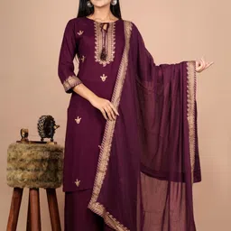 Moda Rapido Ethnic Motifs Embroidered Sequinned Straight Kurta with Trousers And Dupatta-picture-24