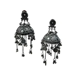 Bling Queen Stainless Steel Silver-Plated Dome Shaped Oxidised Jhumkas-picture-33
