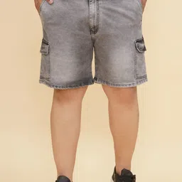 John Pride Plus Size Men Mid-Rise Stretchable Denim Cargo Shorts-image-97