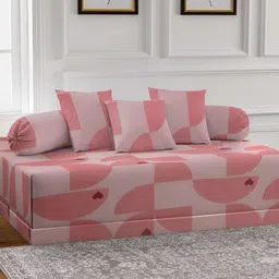 Arrabi 6-Pcs Peach-Color & Pink Printed Diwan Set-18