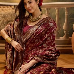 Sangria Maroon Woven Design Silk Blend Sarees-picture-38