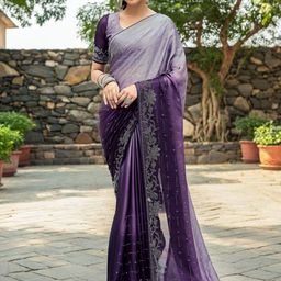 KALINI Colourblocked Embellished Beads and Stones Saree-image-82