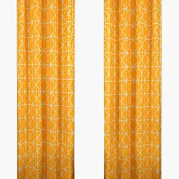Aura Mustard & Off White 2 Pieces Geometric Cotton Printed Long Door Curtains-13