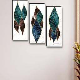 Aura White & Teal Green 3 Pieces Floral & Botanical Wooden Wall Art-36