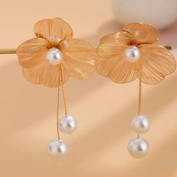 Anouk Gold-Plated Pearls Beaded Korean Floral Shaped Drop Earrings-0