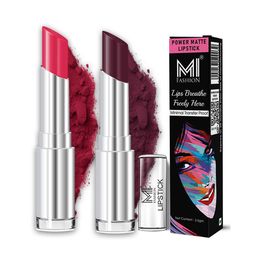 MI FASHION Set Of 2 Creamy Matte Long Lasting Lipstick- Magenta Rush 05- Maroon Glaze- 06-30