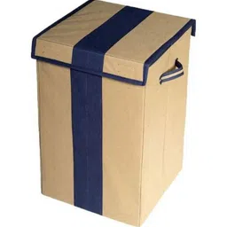 Aura Beige & Blue Foldable Laundry Bag with Lid & Handles-68 L-29