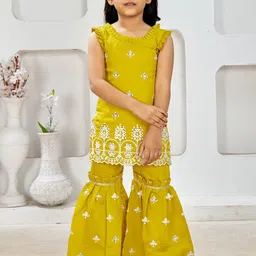 JOVK DESIGN Girls Floral Embroidered Regular Top with Sharara-picture-11