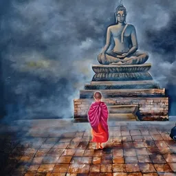 Inephos Grey & Brown Buddha Religious Canvas Wall Art-picture-55