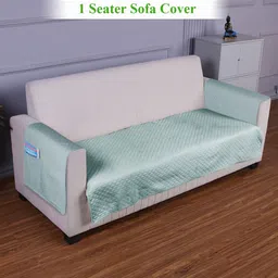 HOKIPO Blue Quilted Polyester 1 Seater Sofa Seat Mat & 2 Armrest Covers with Pockets-image-84