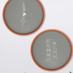 Terracotta Wall Plate With Quircky Cat Illustration, Set of 2-image-81