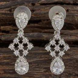 Kushal's Fashion Jewellery Rhodium-Plated Cubic Zirconia Classic Drop Earrings-22