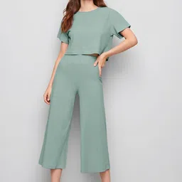 Mast & Harbour Round Neck Half Sleeves Top With Trouser Co-Ords-picture-42