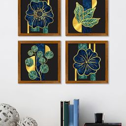 ArtVibes Blue & Brown 4 Pieces Leaf Pattern Wooden Wall Arts-image-62