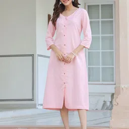 Janasya Women Solid V-NeckA-Line Midi Dress-image-47