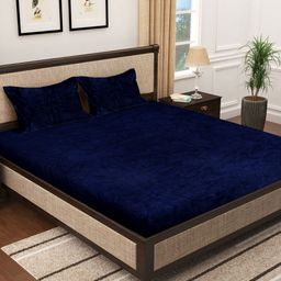 SOKNACK Blue 300 TC King Bedsheet with 2 Pillow Covers-image-64