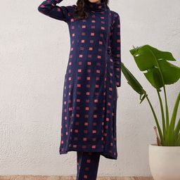 STADO Geometric Printed Regular Pure Wool Straight Kurta with Trousers-6