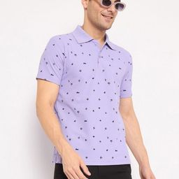 KASMA Men Conversational Printed Polo Collar Cotton T-shirt-image-66