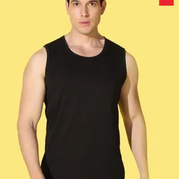 WOOSTRO Pack Of 2 Printed Super Combed Cotton Gym Vests VWS26(98 RED)(PLAIN BLACK)-image-3