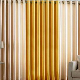 BELLA TRUE Cream & Yellow 3 Pieces Ripple Fold Door Curtains-image-84