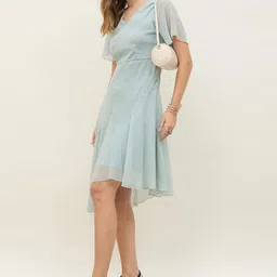 Styli Women Self Design Flare Sleeve A-Line Knee Length Dress-image-80