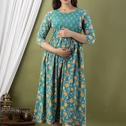 Nevisha Style Women Floral Printed Thread Work Floral Maternity Anarkali Kurta-11