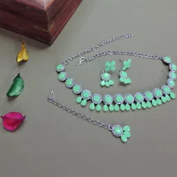 VATSALYA creation Rhodium-Plated Artificial Stone Studded Jewellery Set-image-94