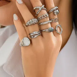 Jewels Galaxy Set Of 10 Silver Plated Midi Adjustable Finger Rings-image-63