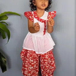 Tura Turi Girls Red Pure Cotton Kurta Sets-picture-34