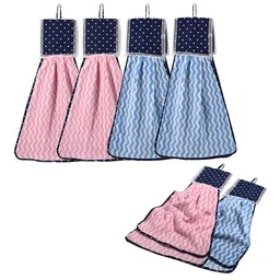 Kuber Industries Pink 6 Pcs Printed Microfiber Wash Basin Napkin Towel With Hanging Loops-30