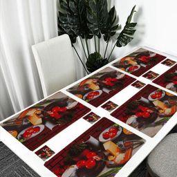 REVEXO 6Pc Maroon & Red Printed Rectangle Costers & Table Placemats image 3