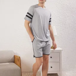 Trendyol Men Solid Short Sleeves Night Suit-picture-43