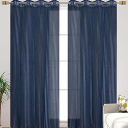 Galaxy Home Decor Navy Blue 2 Pieces Striped Sheer Door Curtains-image-60