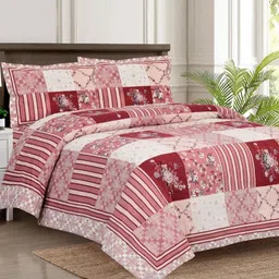JAIPUR FABRIC Red & Pink Floral Printed Cotton 140 TC King Bedsheet Set 2.74 m x 2.54 m-image-84