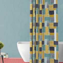 ArtzFolio Yellow & Teal Abstract Printed Waterproof Shower Curtain-6