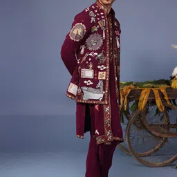 KALPRAAG Men Floral Embroidered Regular Sequinned Kurta with Trousers & With Dupatta image 2